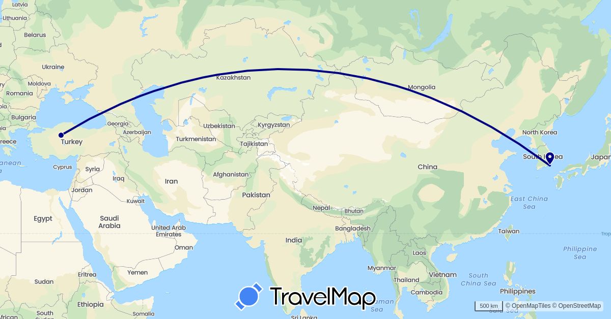 TravelMap itinerary: driving in South Korea, Turkey (Asia)
